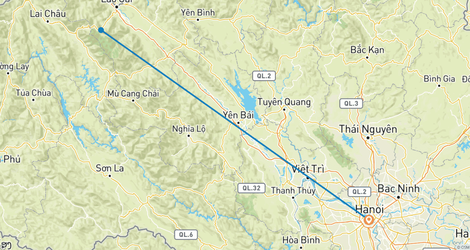 Mapa trasy: Sapa w 2 dni i 1 noc: wycieczka w małej grupie do Wioski Cat Cat i Fansipan z Hanoi z Up Travel Vietnam