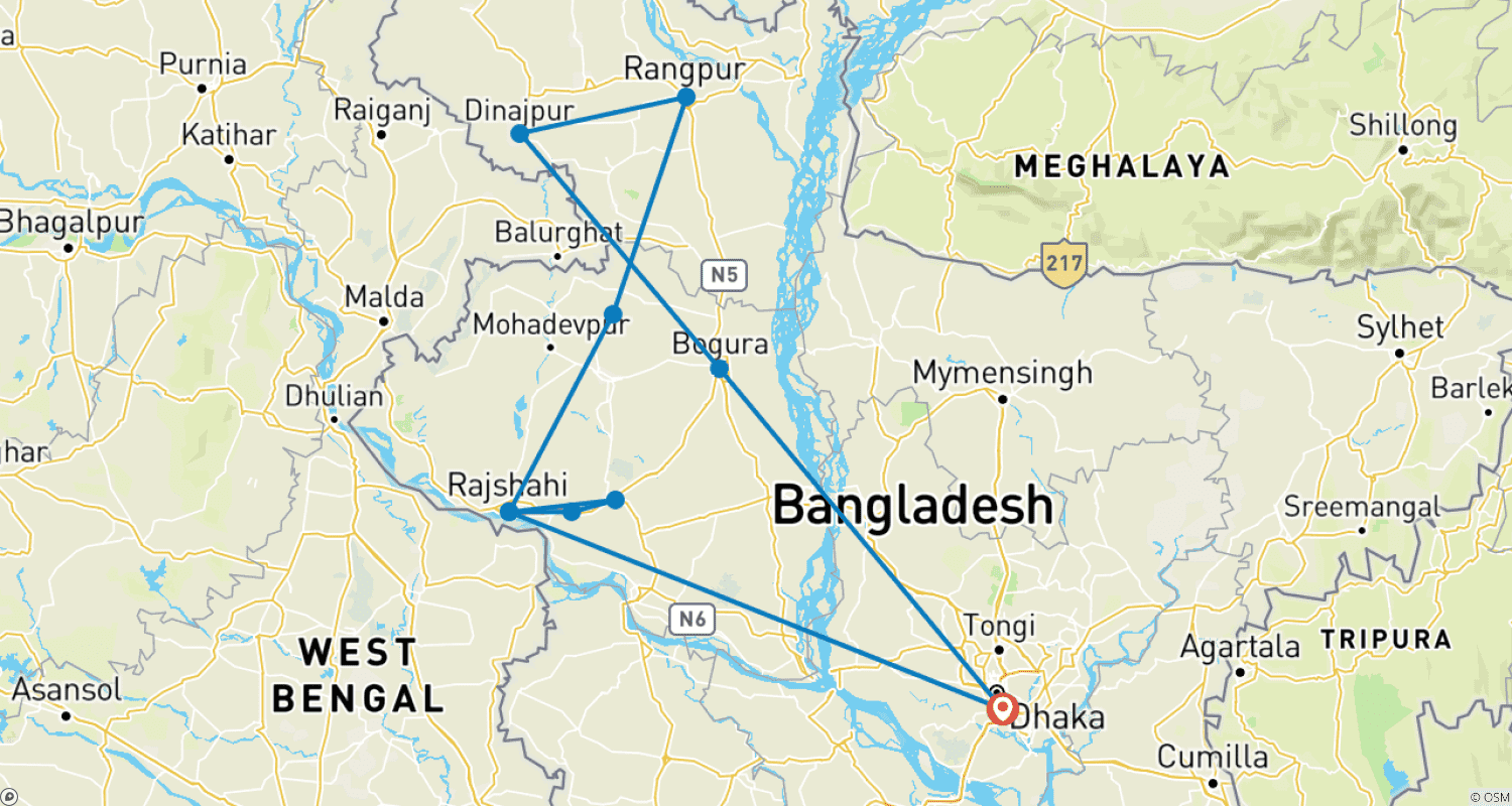 Bangladesh - The Highlights - Guided Private Tourのルートマップ