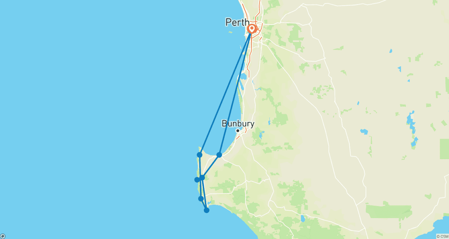 Mapa trasy: Margaret River Getaway Tour