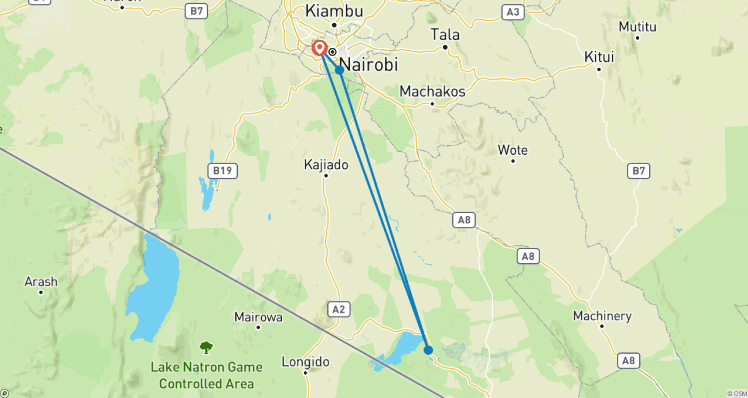 Mapa trasy: Kenia: Przygoda Safari 5 dni/4 noce (komfort Plus)