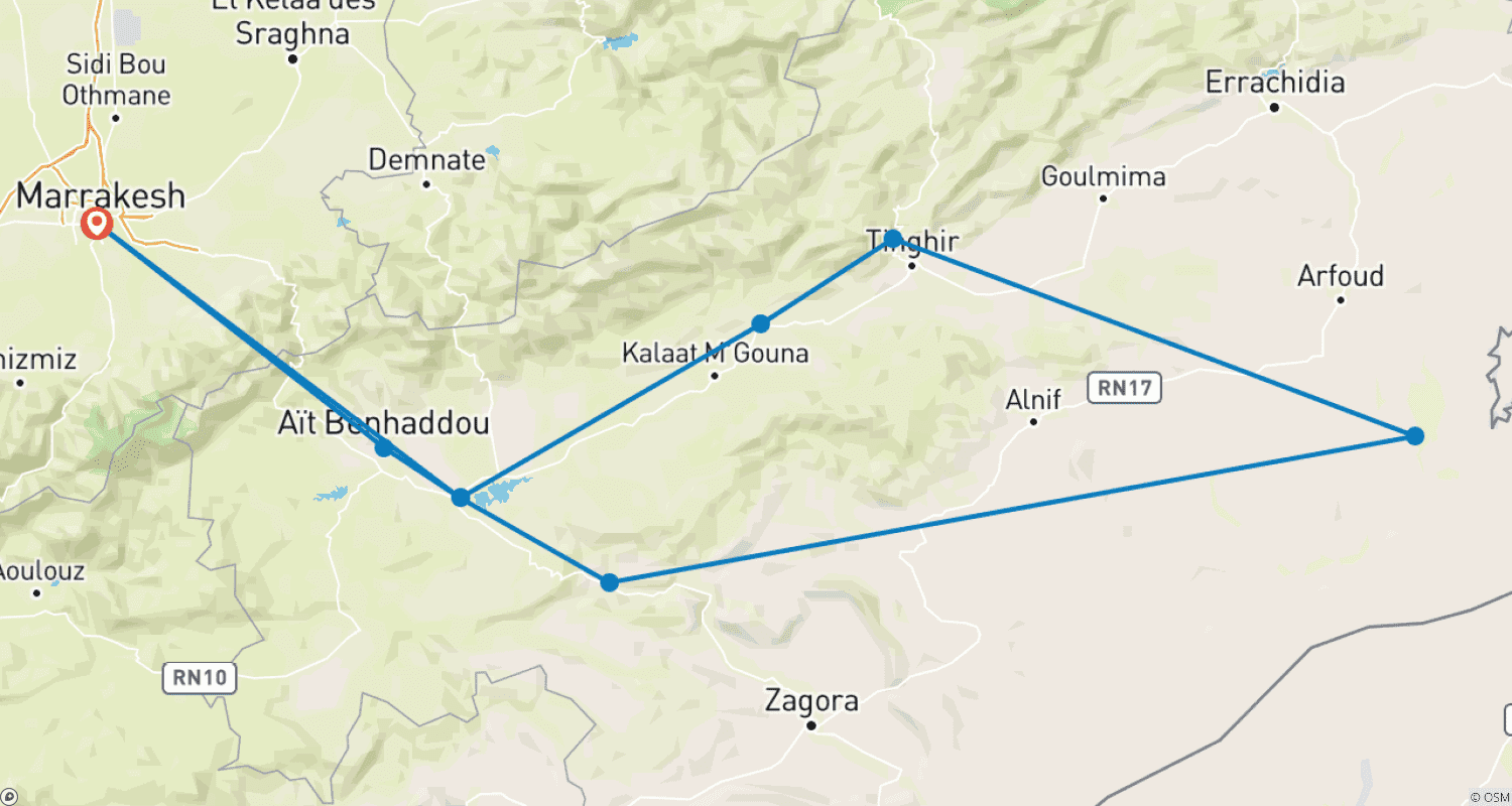 Mapa do percurso de 4 Days in Morocco: Luxury Sahara Desert Camp From Marrakech