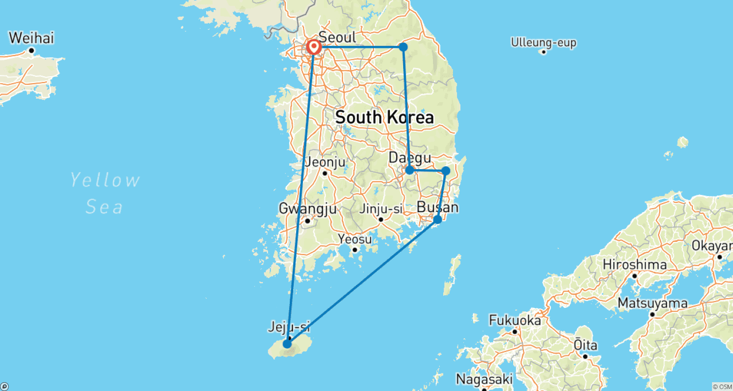 Cultural South Korea 11 days (2025)のルートマップ