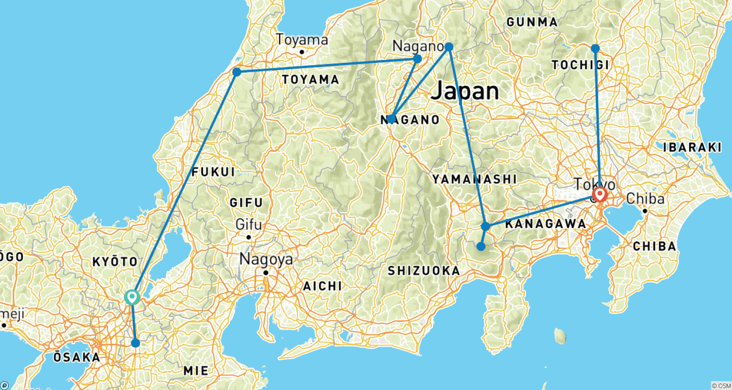 Mapa do percurso de Small Group Tour - Japan Maiko