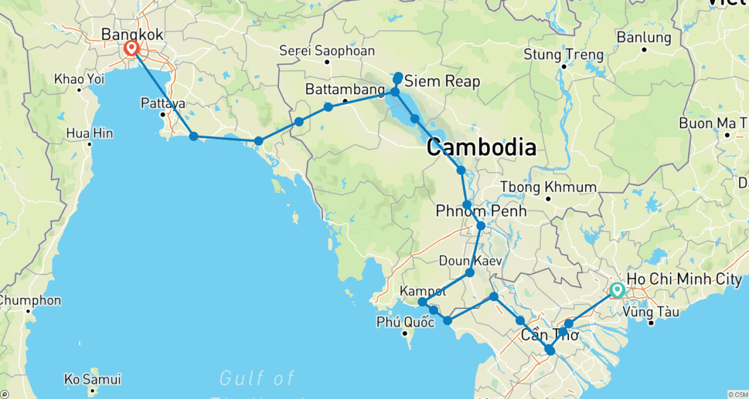 Mapa trasy: Rowerem z Sajgonu do Bangkoku - E-rower