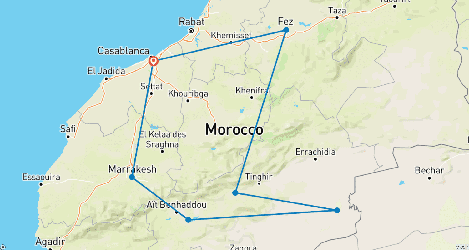 خريطة مسار Luxury 5-Days Tour From Casablanca To Casablanca / Hotels 4/5 Stars