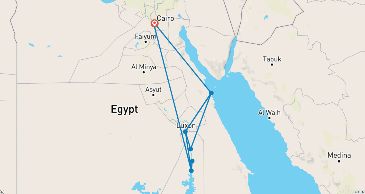Mapa do percurso de Caminho para o Nilo: Cruzeiro 5* Deluxe e Hurghada Mar Vermelho - 8 Dias