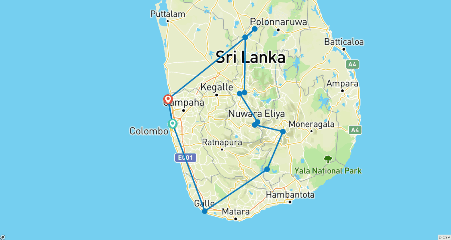 Mapa do percurso de Classic Srilanka Tour 7 nights and 8 days Tour