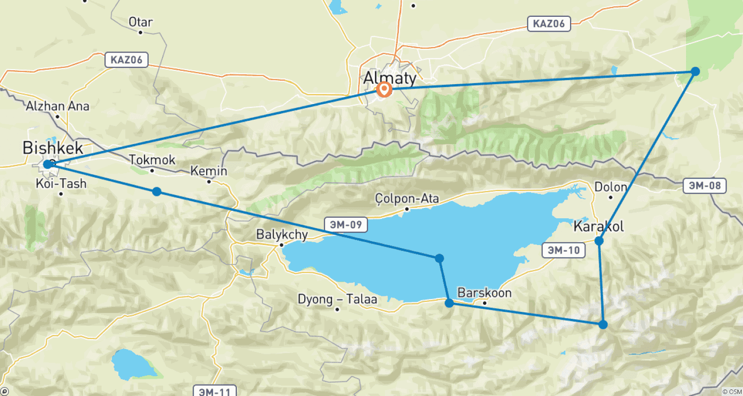 خريطة مسار Premium Kazakhstan and Kyrgyzstan (10 destinations)