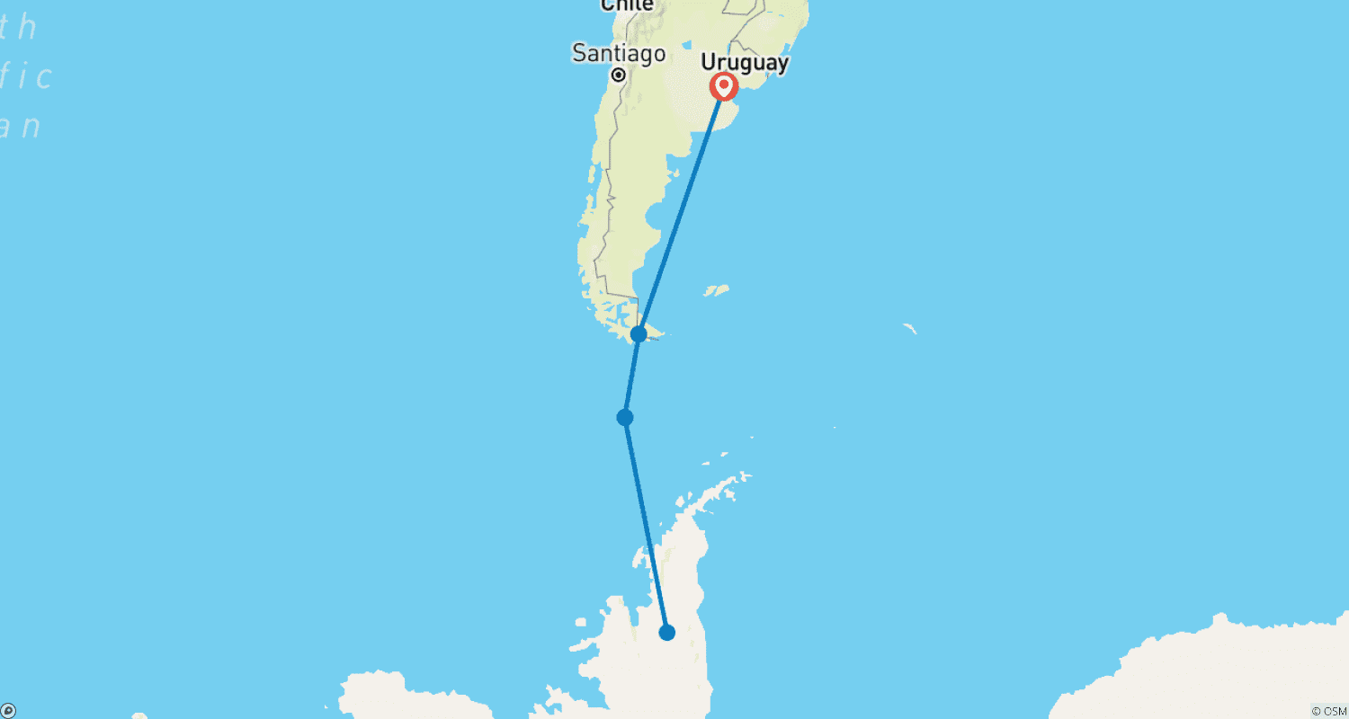 Mapa do percurso de Antártica: O Continente Branco (De Buenos Aires a Ushuaia)