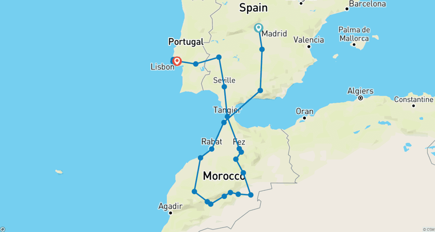 Madrid, Andalusia, Morocco and Lisbon (without Alhambra)のルートマップ