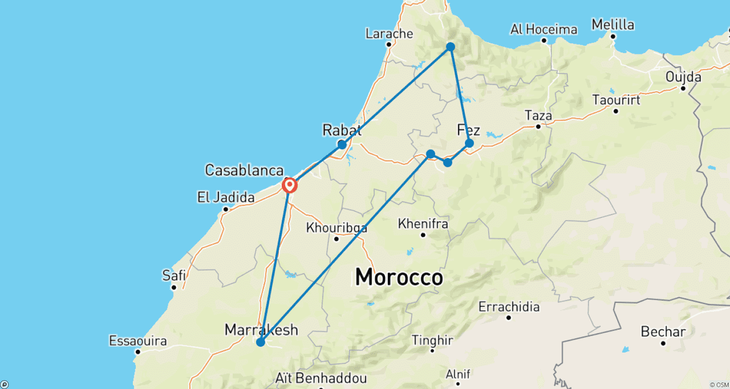 Mapa do percurso de Moroccan Mosaic: Journey from Casablanca to Marrakech