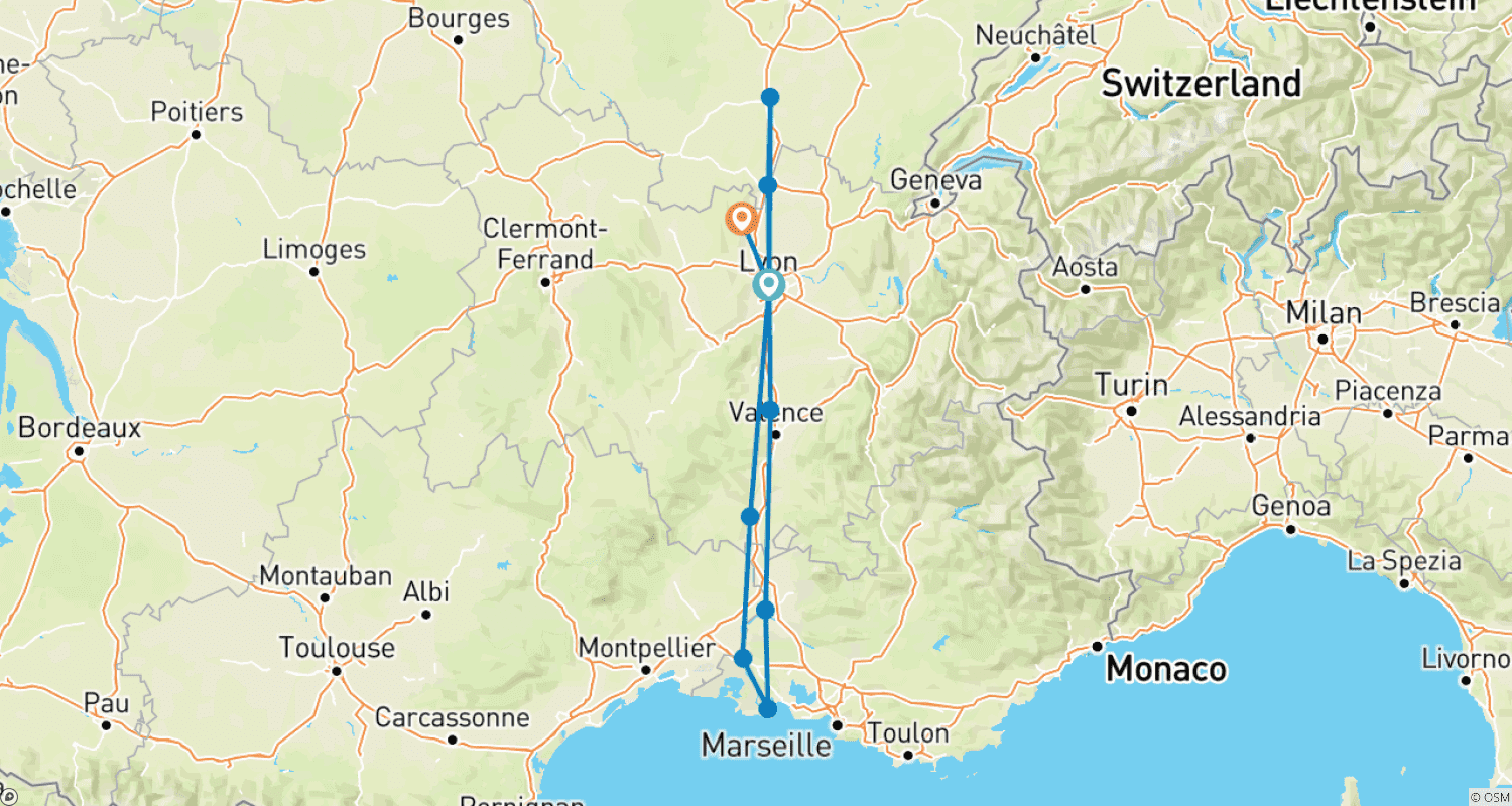 Mapa trasy: Panorama Szlaku Rodanu 2027