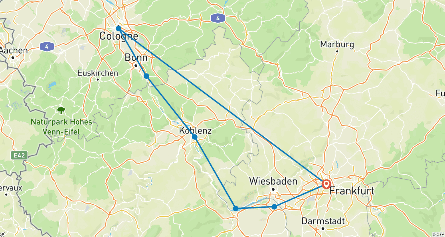 Mapa trasy: Main & Middle Rhine Experience 2026