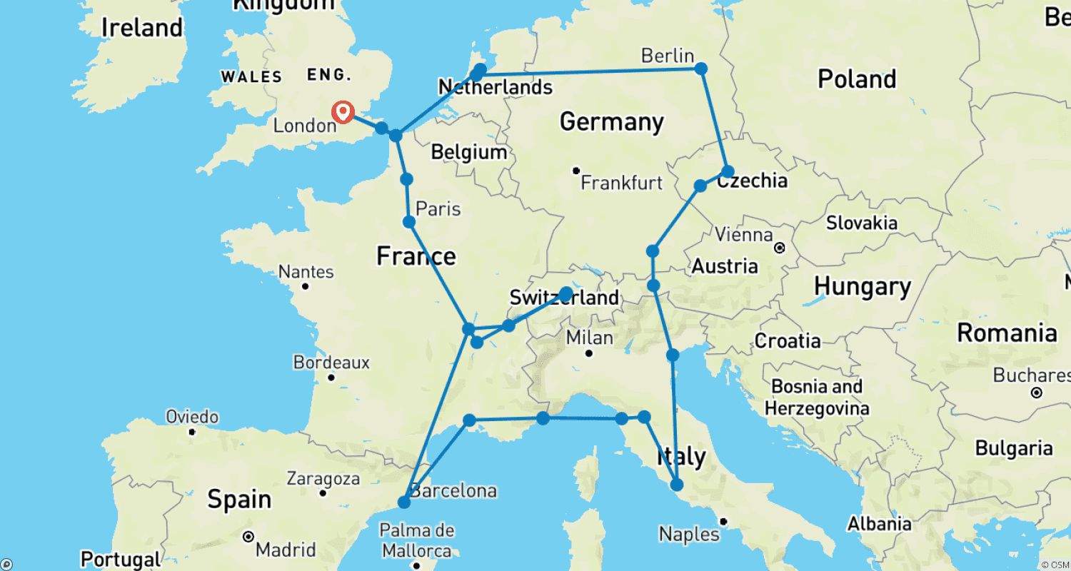 European Escapade (Plus, Summer, Start London)のルートマップ