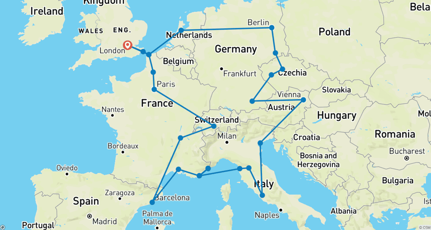 Mapa trasy: European Escapade (Standard, Winter, Start Paris)
