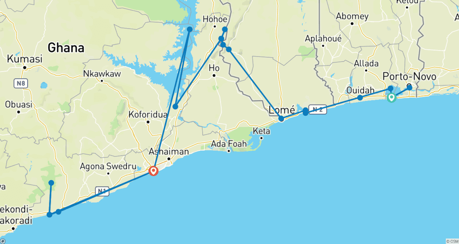 خريطة مسار Benin, Togo & Ghana Adventure