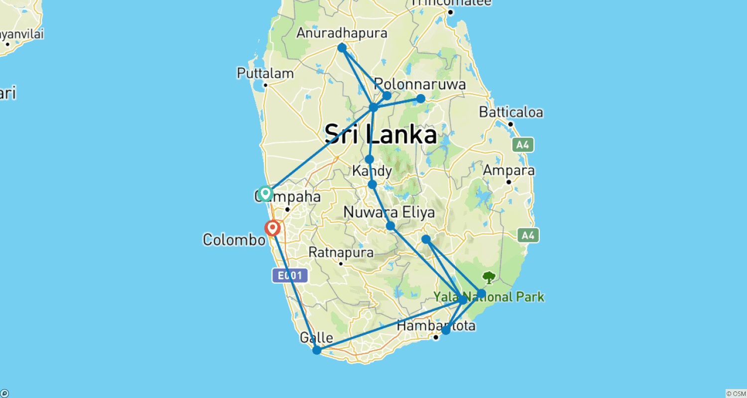 Mapa trasy: Premium Sri Lanka Dogłębnie