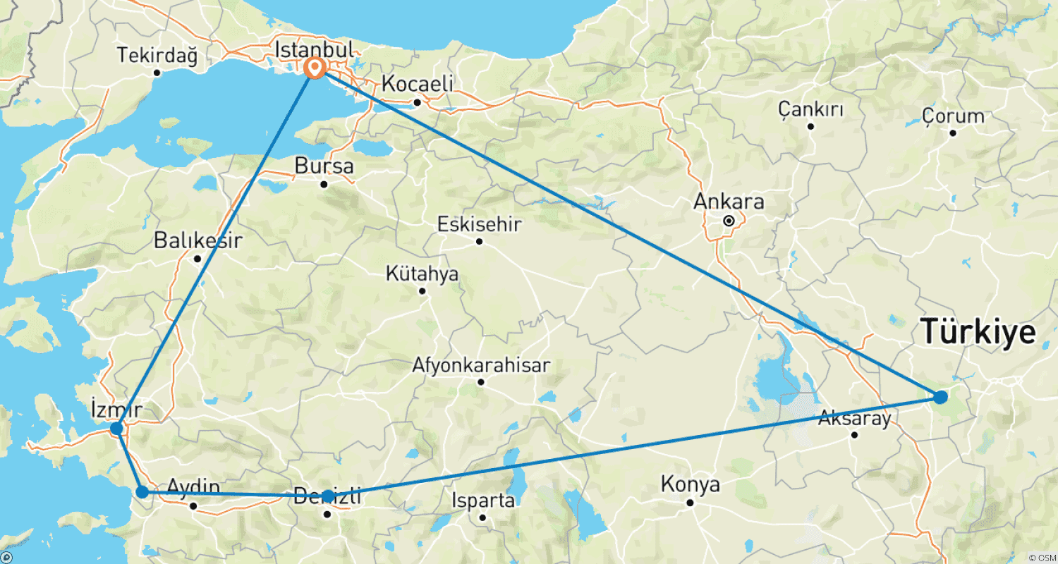 Mapa do percurso de Turquia Otomana (Série Conforto)
