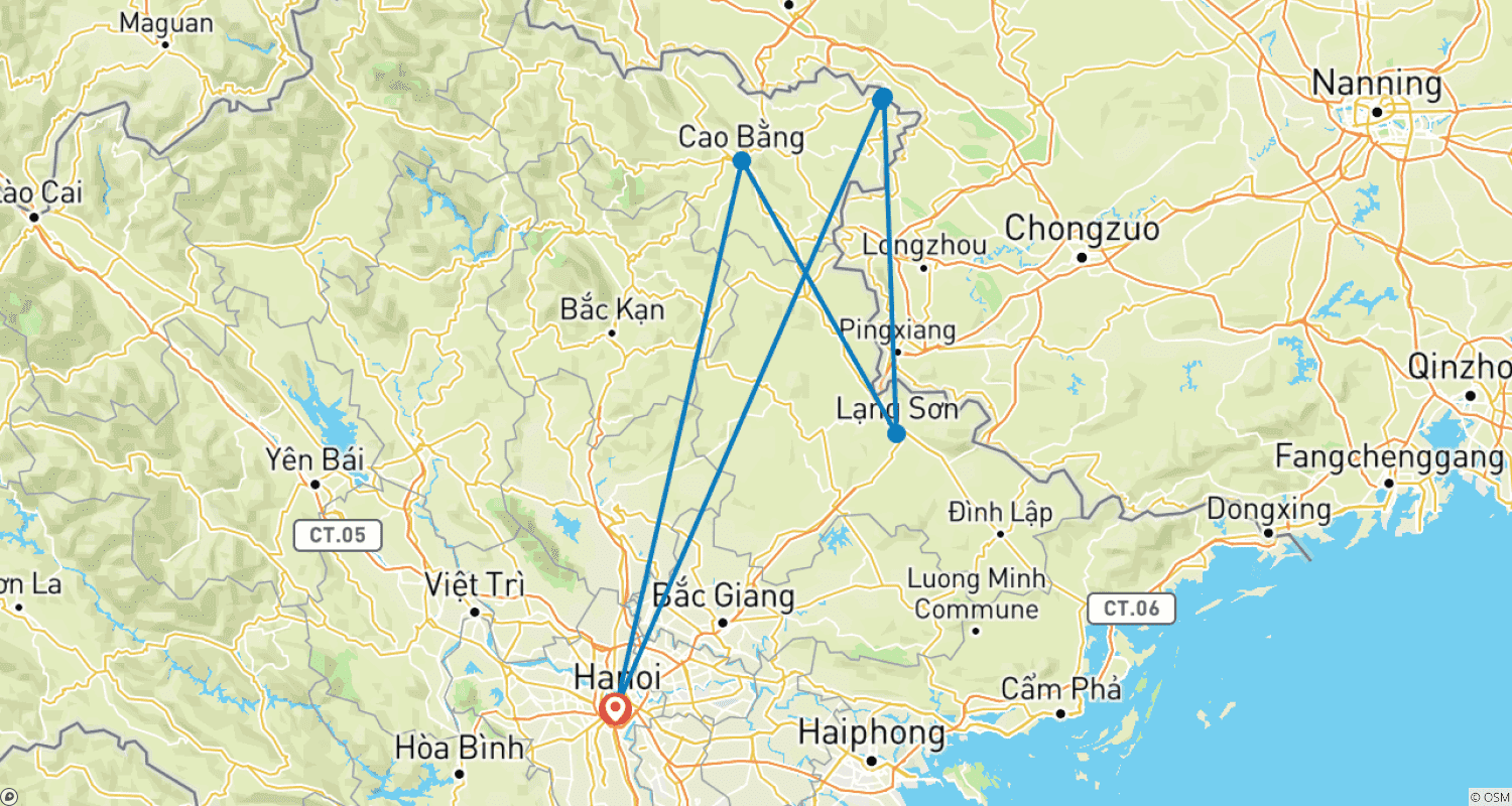 Mapa trasy: Przygoda 3D2N: Cao Bang i Wodospad Ban Gioc z Limousine – wylot z Hanoi | Wycieczka typu join-in