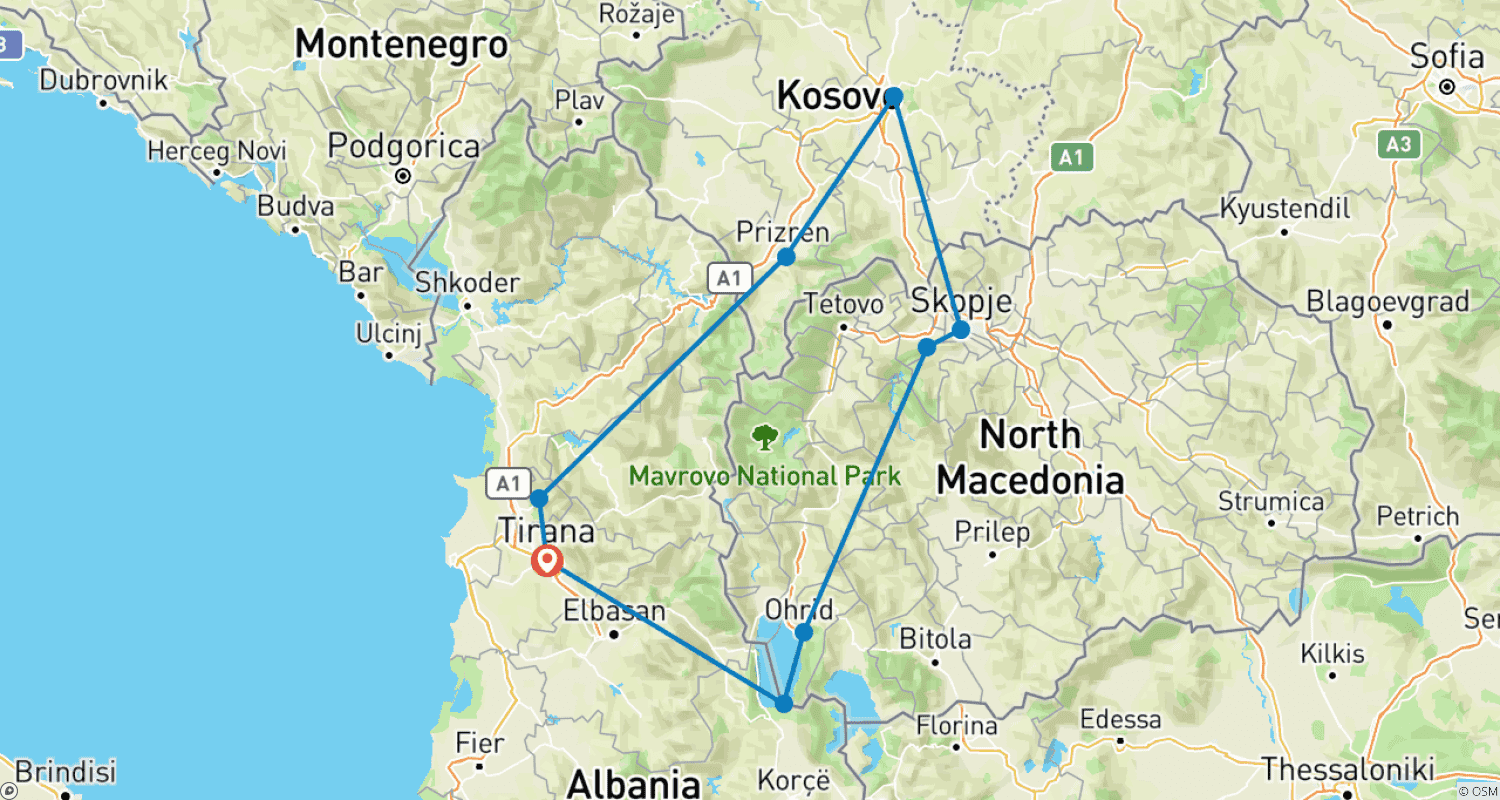 Mapa trasy: Odwiedź Bałkany w 3 dni
