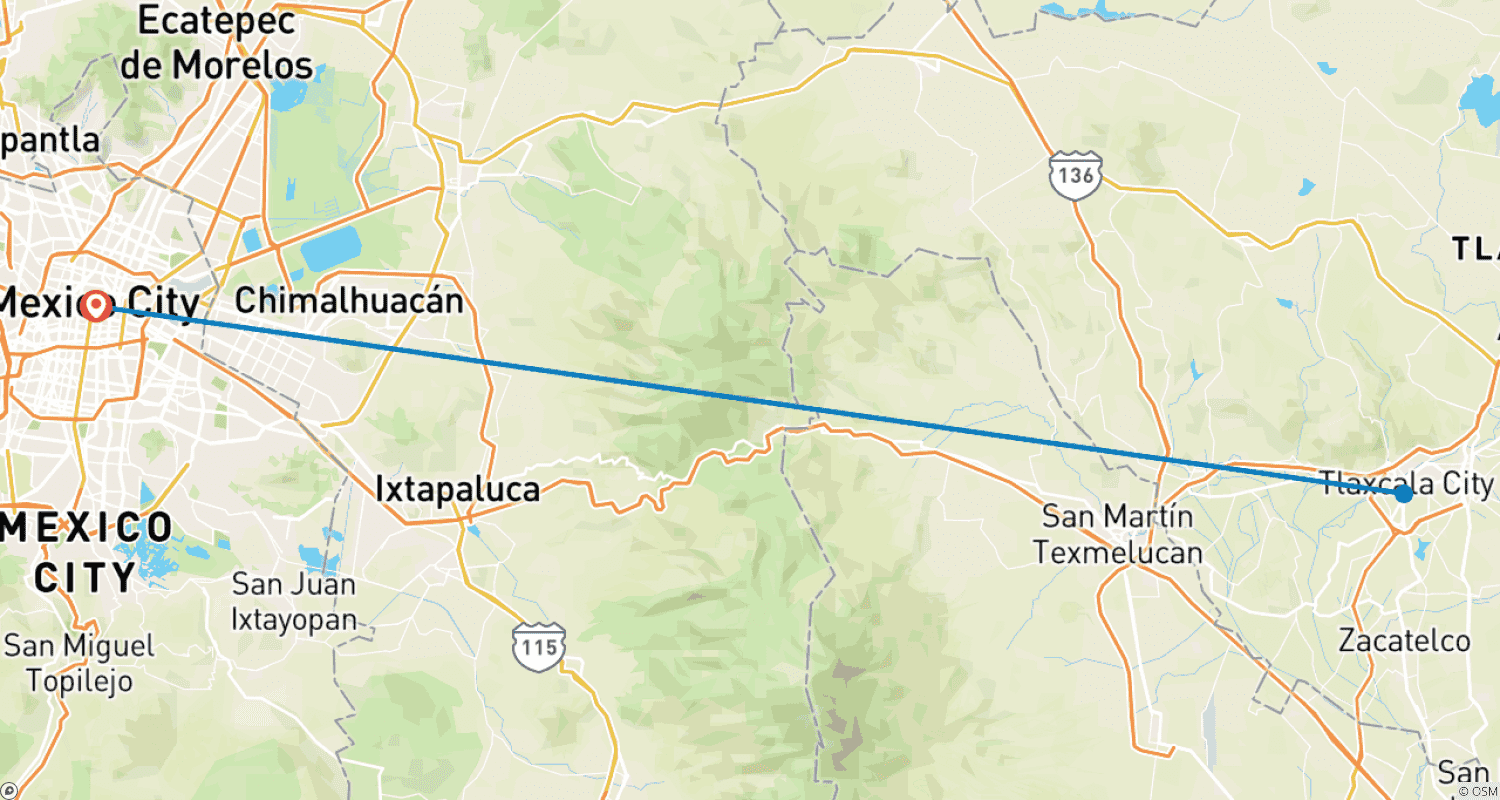 Mapa do percurso de Religious Mexico: Mexico City, Tlaxcala - 6 Days