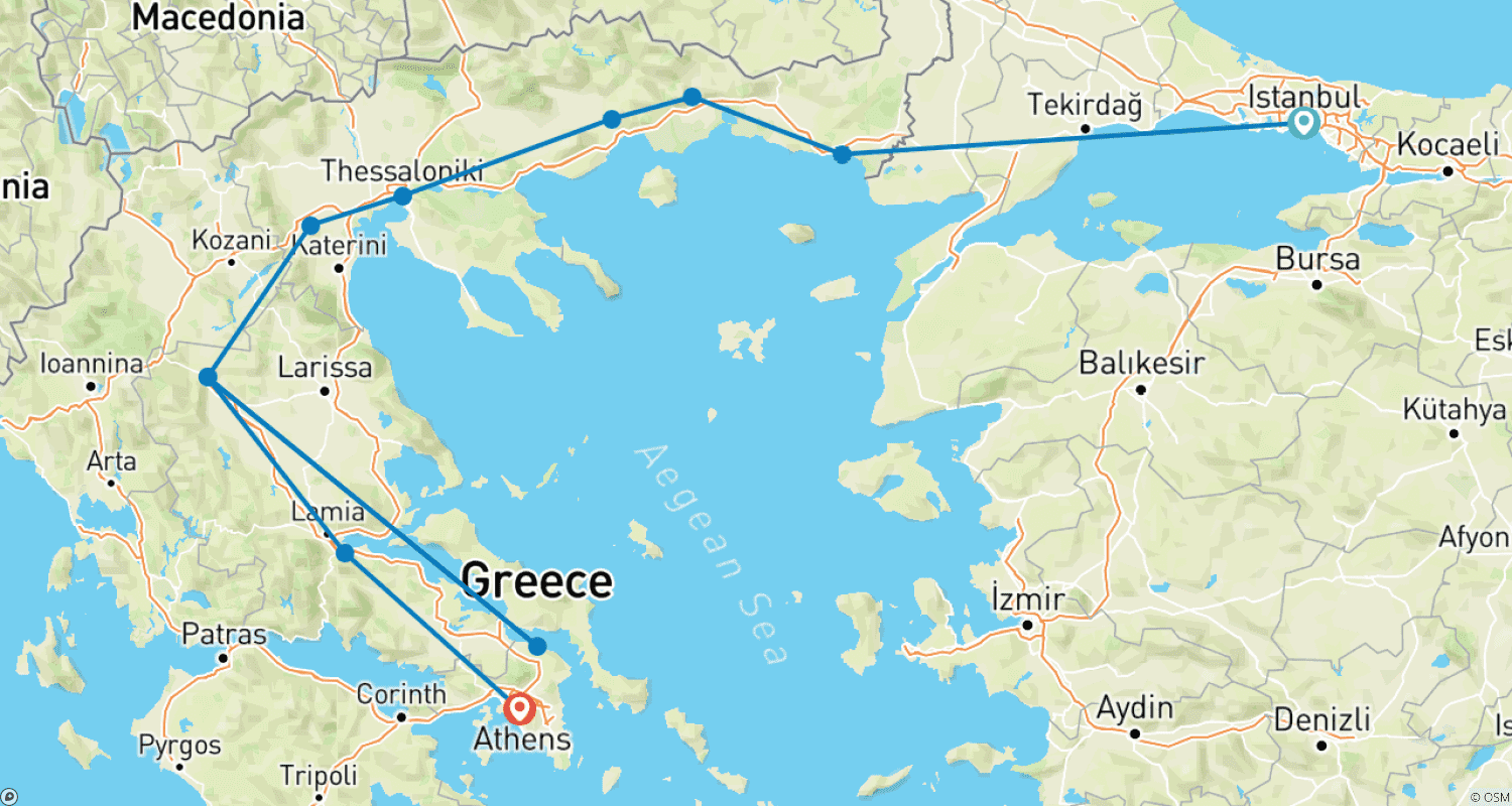 خريطة مسار From Istanbul to Athens