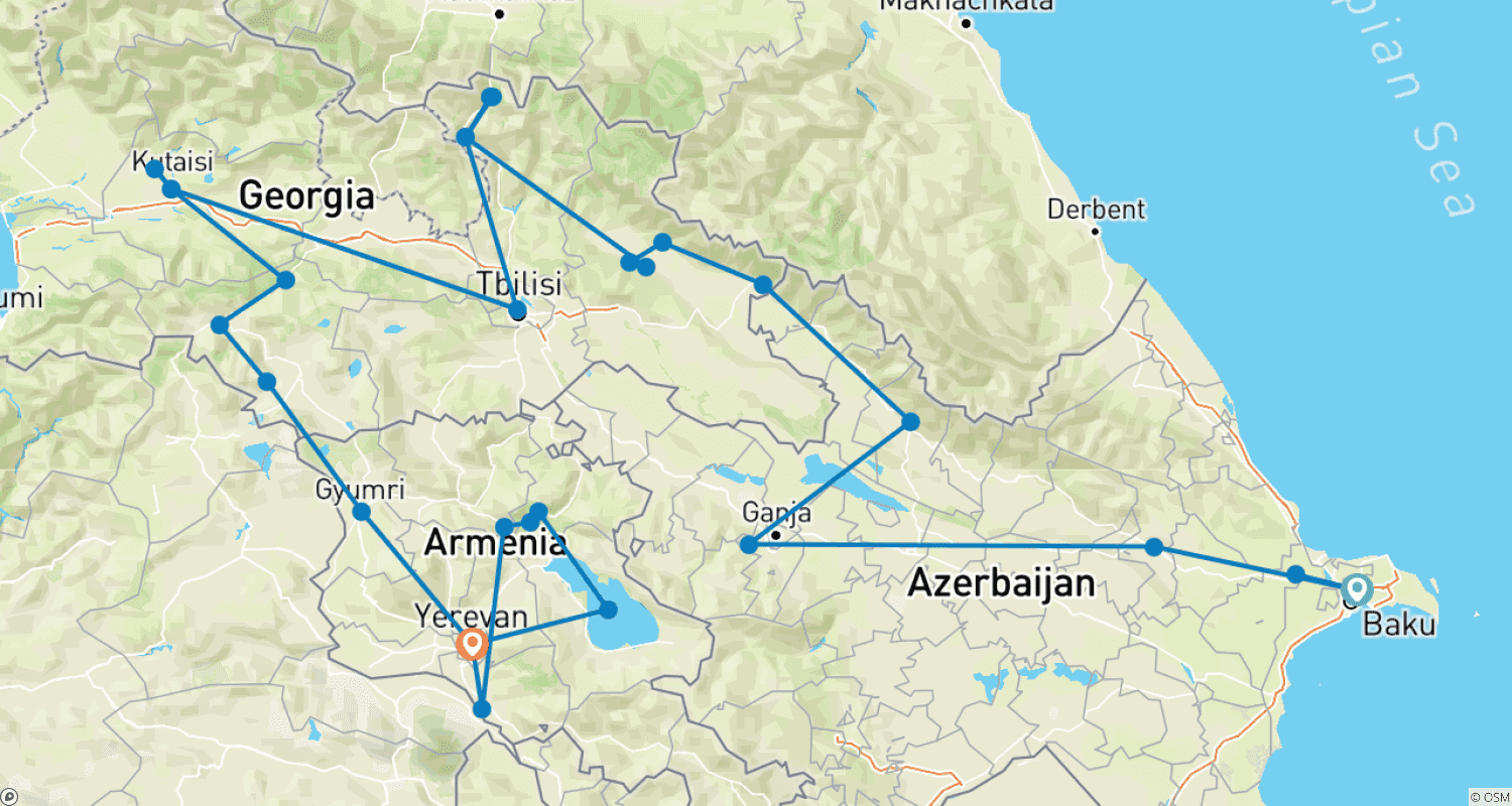 Mapa trasy: Przygoda w Azerbejdżanie, Gruzji i Armenii