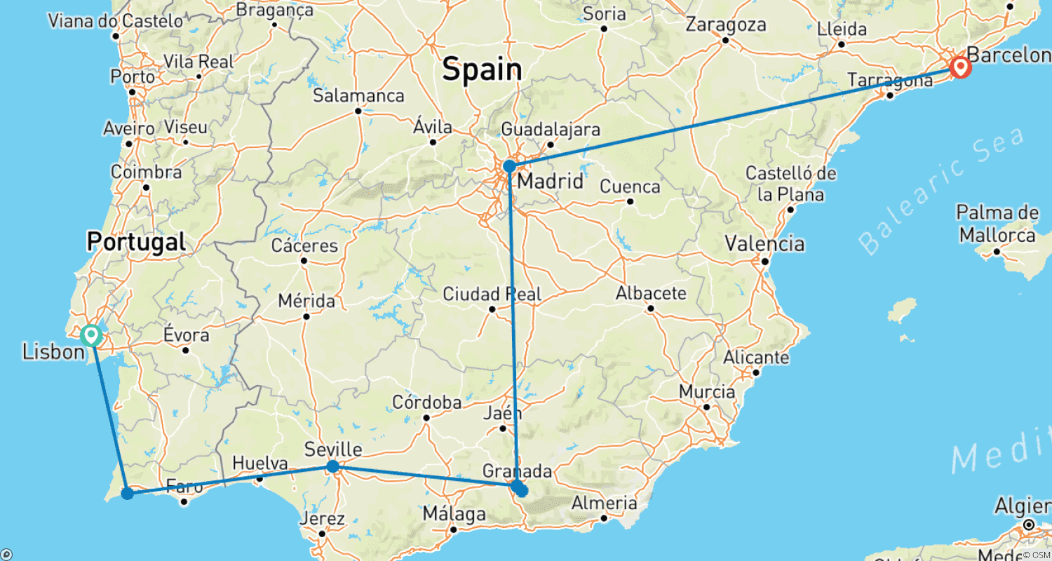 Essential Spain and Portugalのルートマップ