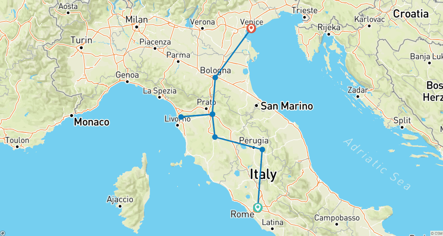 Mapa trasy: Rome to Venice Express - 4 days