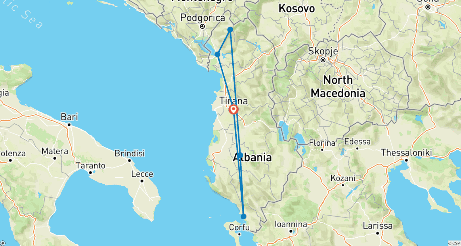 Mapa do percurso de Tour of Albania North to South – Nature & Culture on a 4 Days Trip