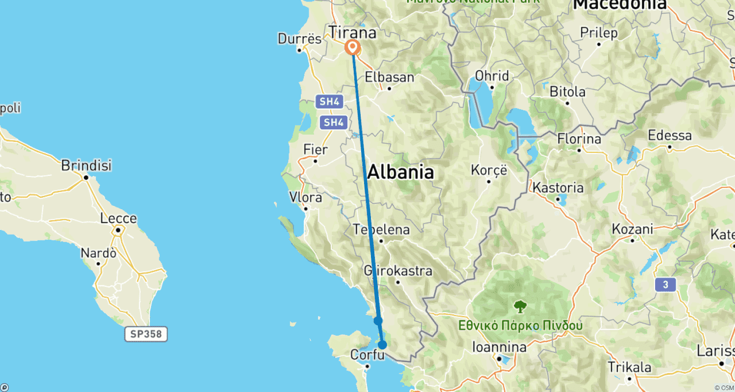 Mapa trasy: Wycieczka do Sarandy, Butrintu i Gjirokastry z Tirany