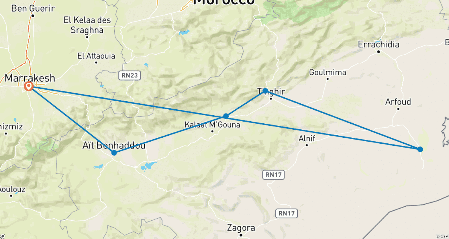 Mapa do percurso de Desert Tour From Marrakech 3-Day Night in Luxury camp