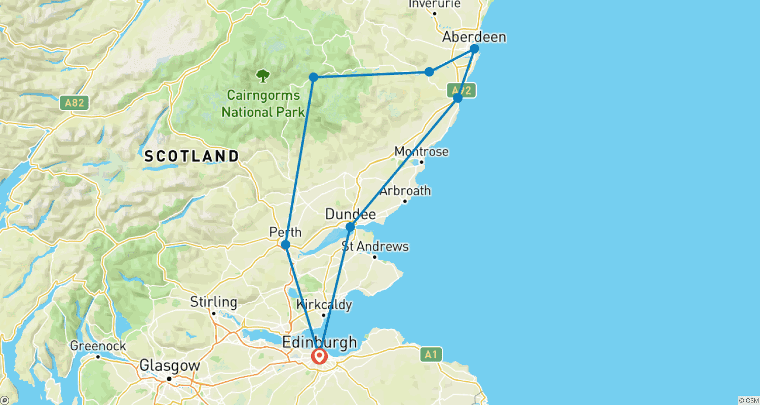 Mapa do percurso de Aberdeenshire, Balmoral Castle & the Northeast Coast