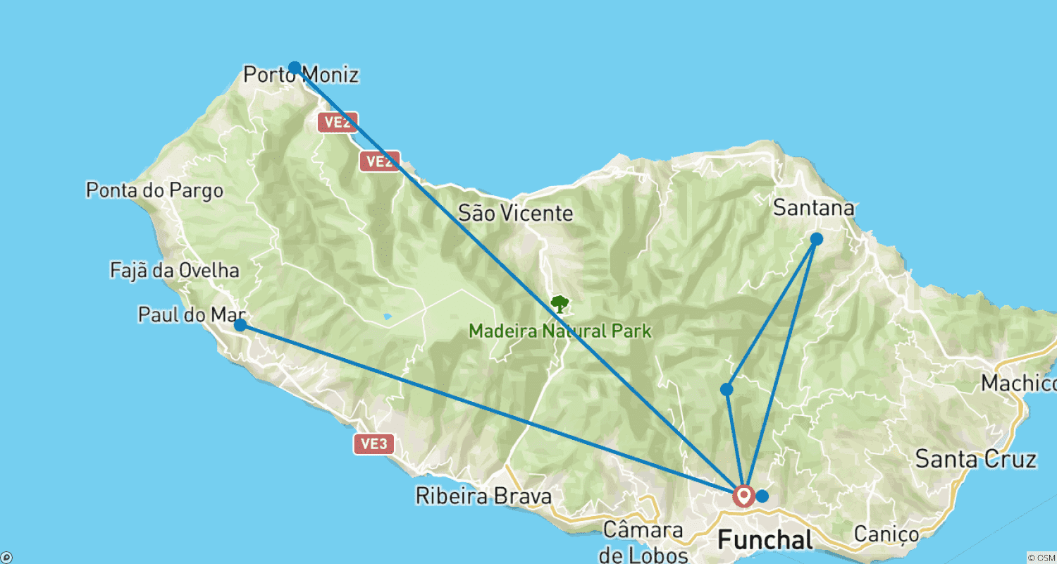 Mapa do percurso de Madeira - Ilha dos sonhos verde no Atlântico