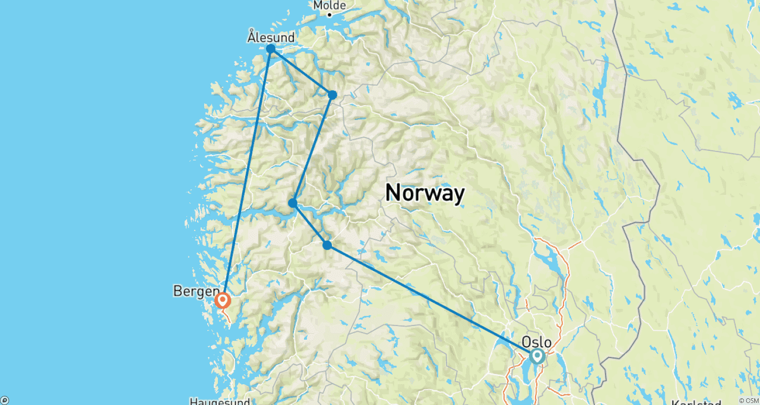 Mapa trasy: Definitive Norway Small Group Tour