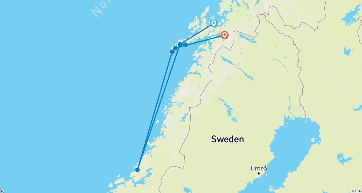 Mapa trasy: Zimowa przygoda Lofoten: Do zorzy polarnej i domków na palach (z Harstad do Narviku)