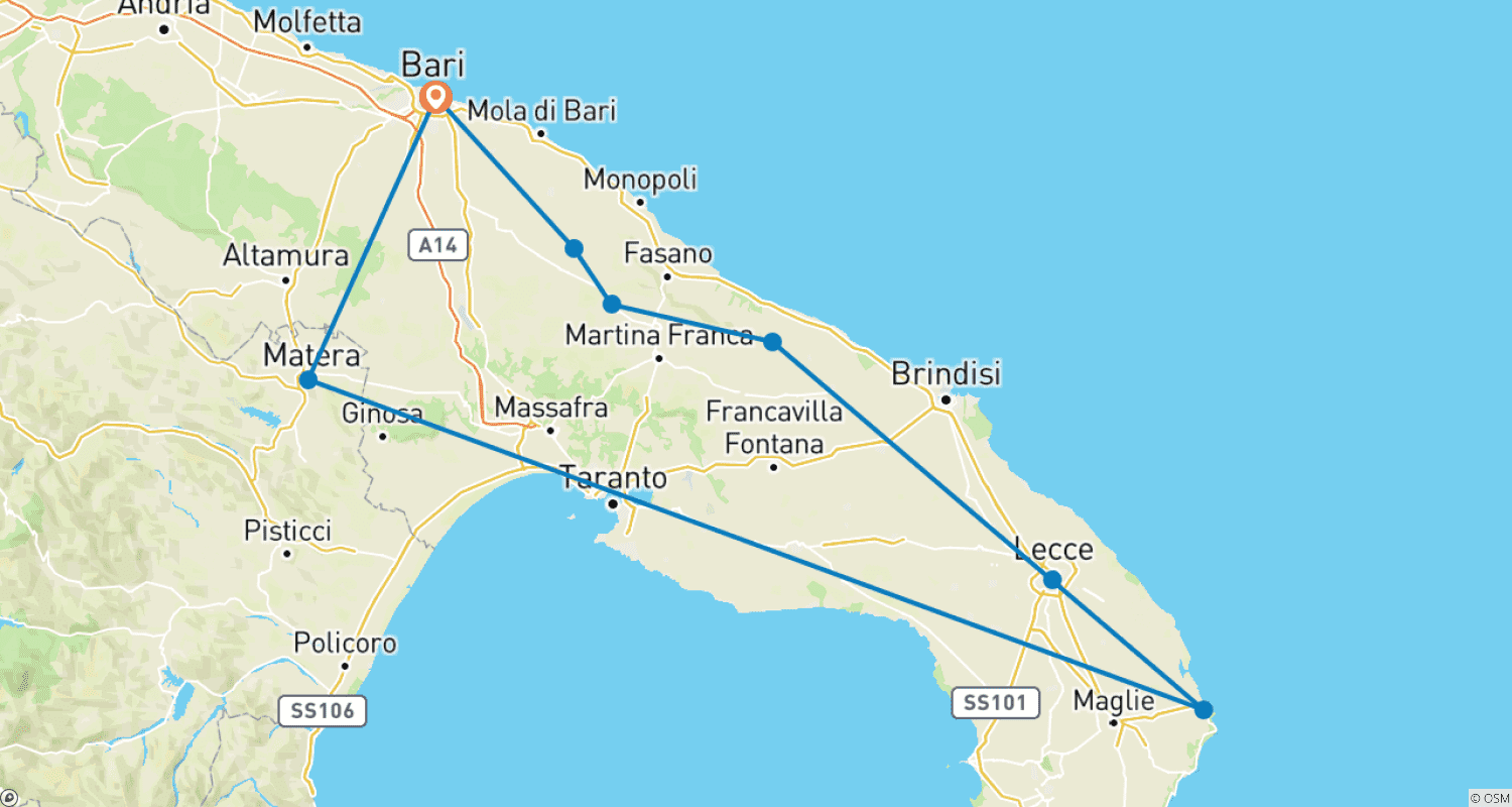 خريطة مسار Puglia Express: 5 أيام من سحر جنوب إيطاليا