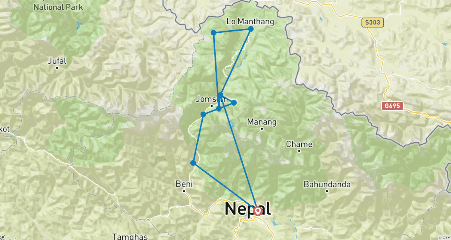 Mapa do percurso de Passeio de Jeep em Upper Mustang