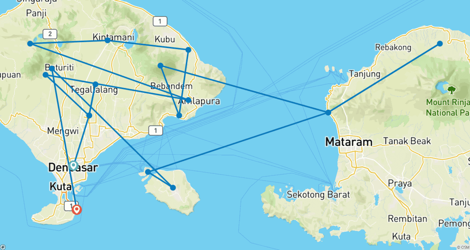 Mapa do percurso de Bali & Lombok: Indonesia Highlights