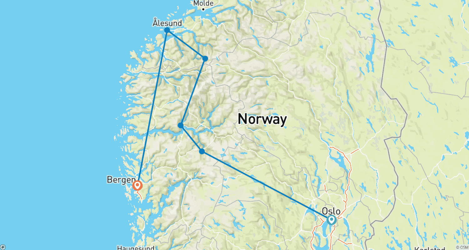 Mapa do percurso de Best of Norway Private Tour