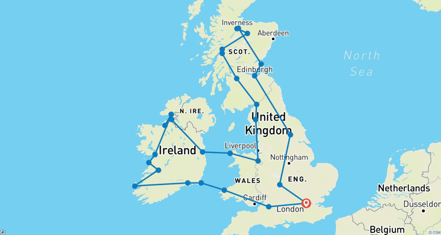 Mapa trasy: Odkrywca Wielkiej Brytanii i Irlandii (2026, 19 dni)
