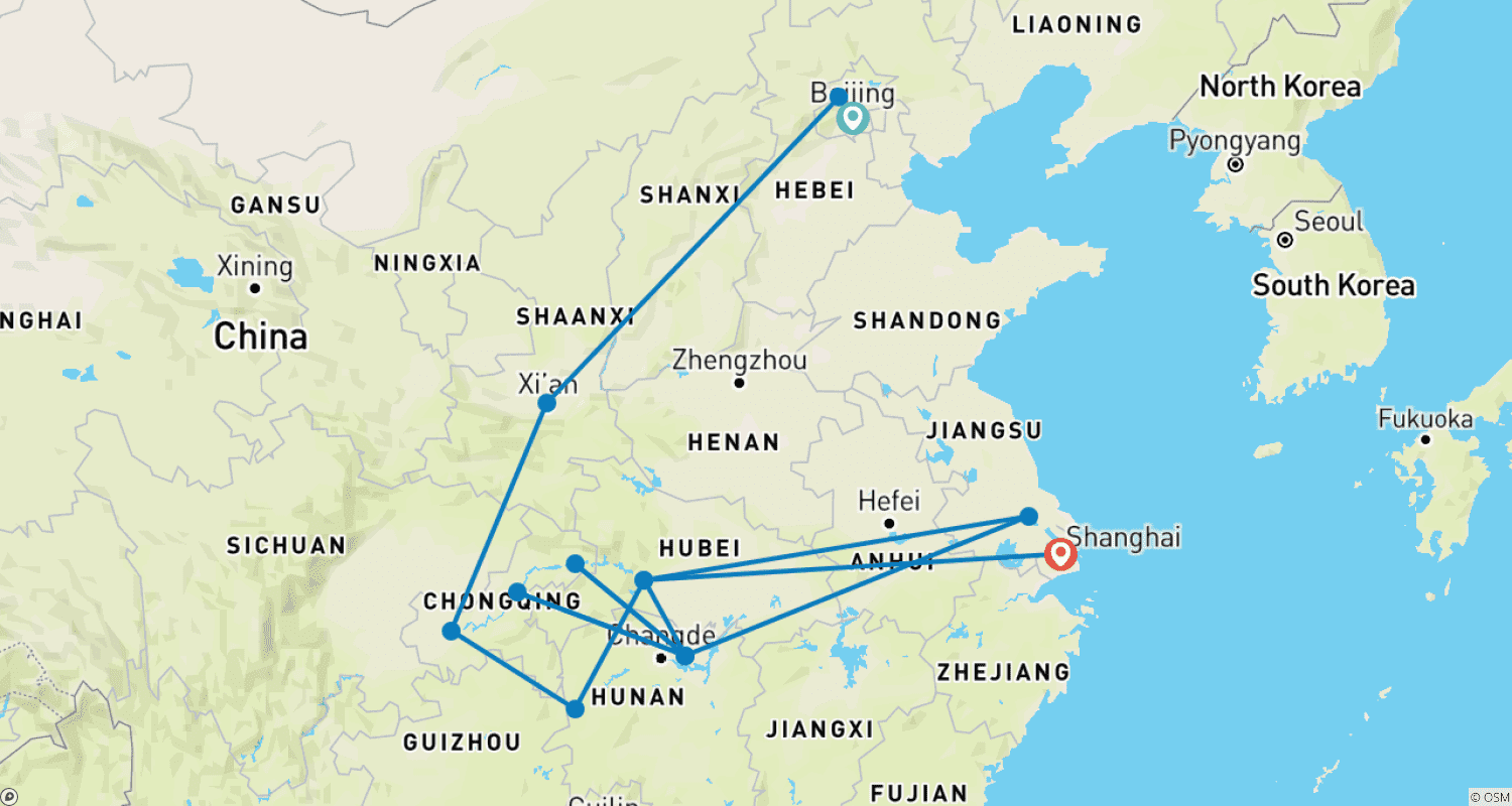 Mapa do percurso de Fascínio da China: Yangtze