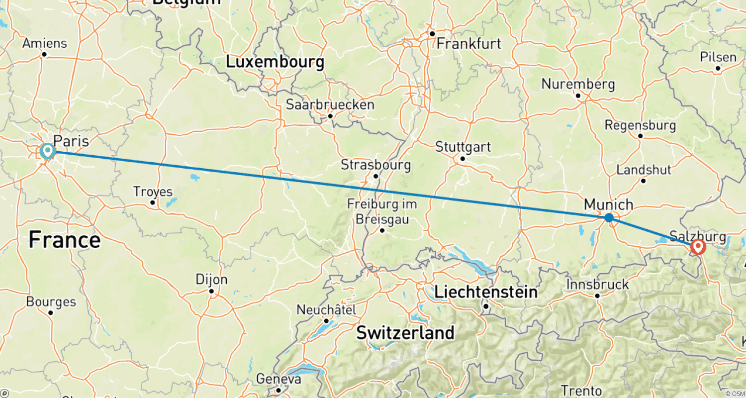 Mapa trasy: Paris and Munich in a Week