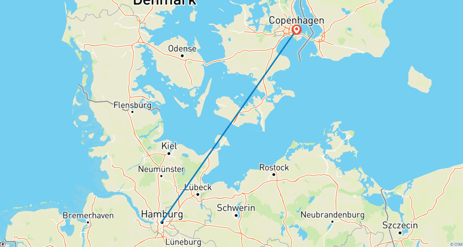 Mapa do percurso de 5 Dias em Hamburgo e Copenhague