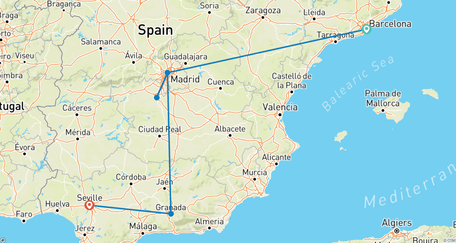 خريطة مسار Best of Spain Small Group Tour