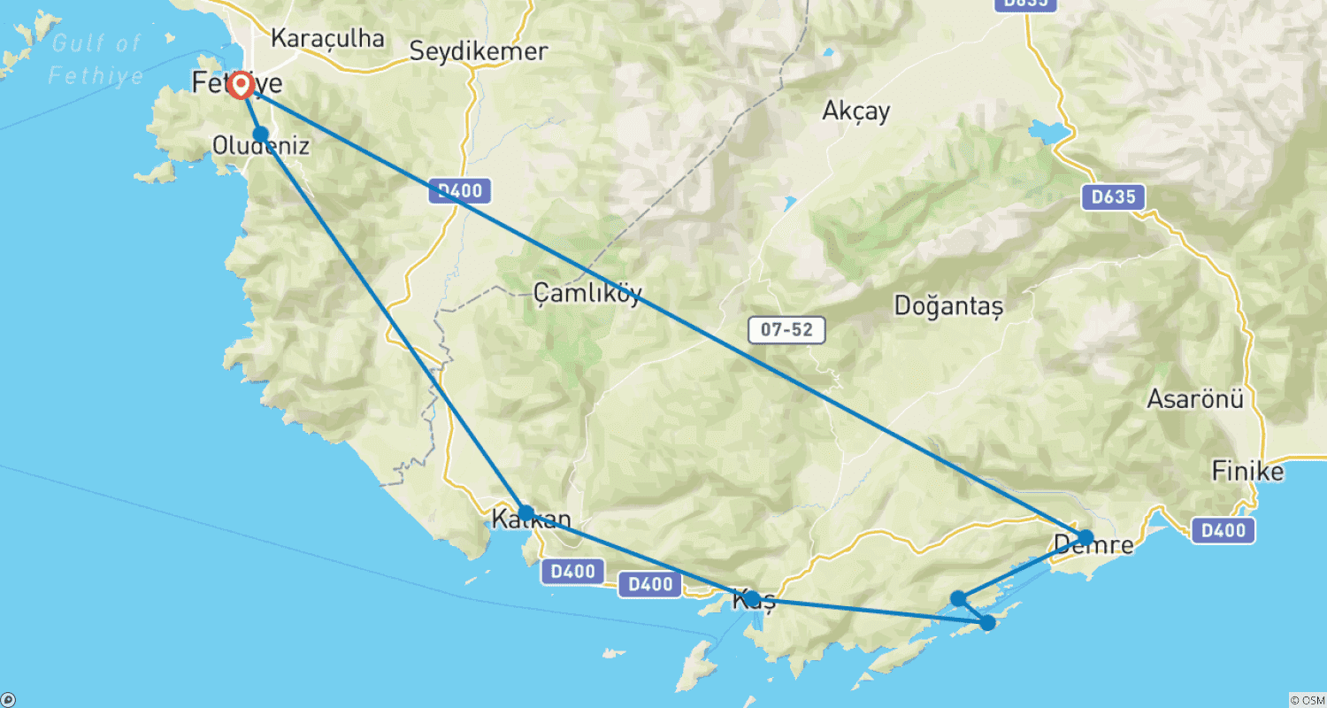 Sail Turkey 18 to 39 Young Adultsのルートマップ