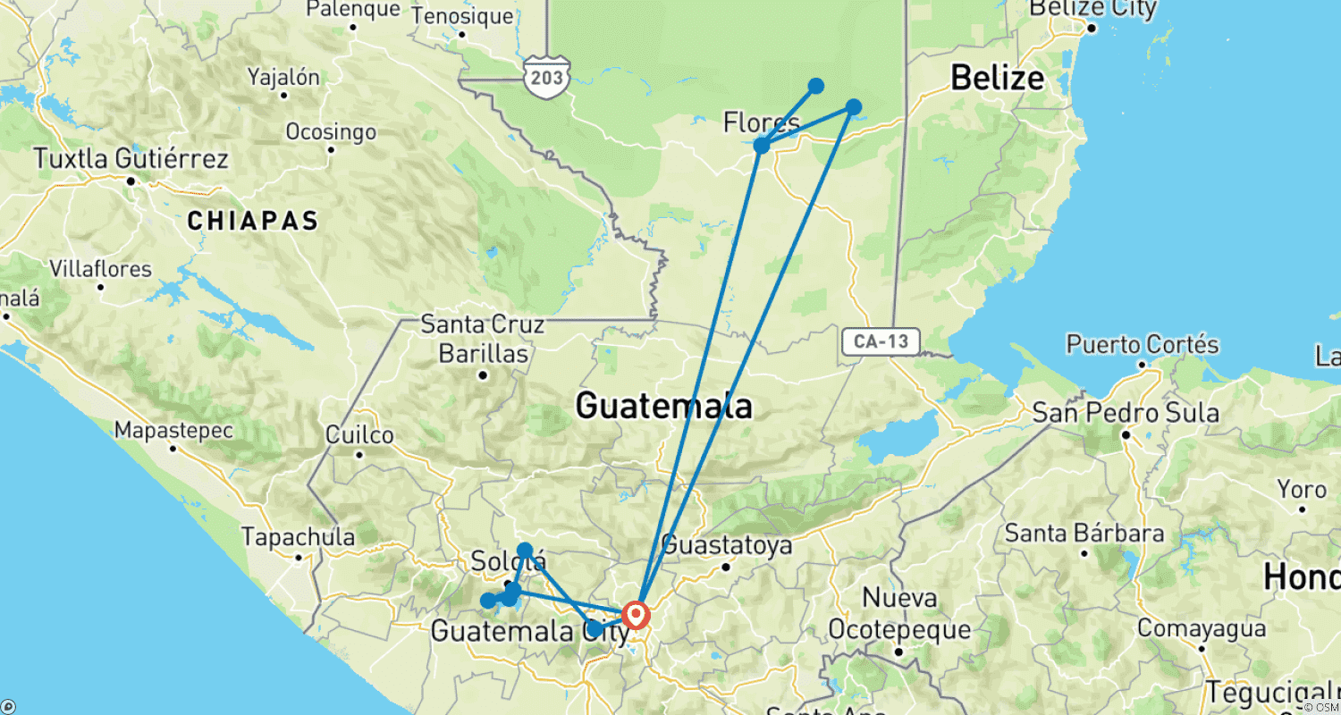 Mapa trasy: Spektakularna Gwatemala w 7 dni