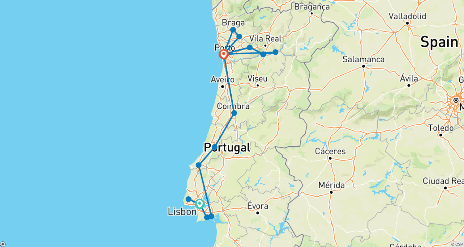 خريطة مسار Highlights of Portugal Private Tour