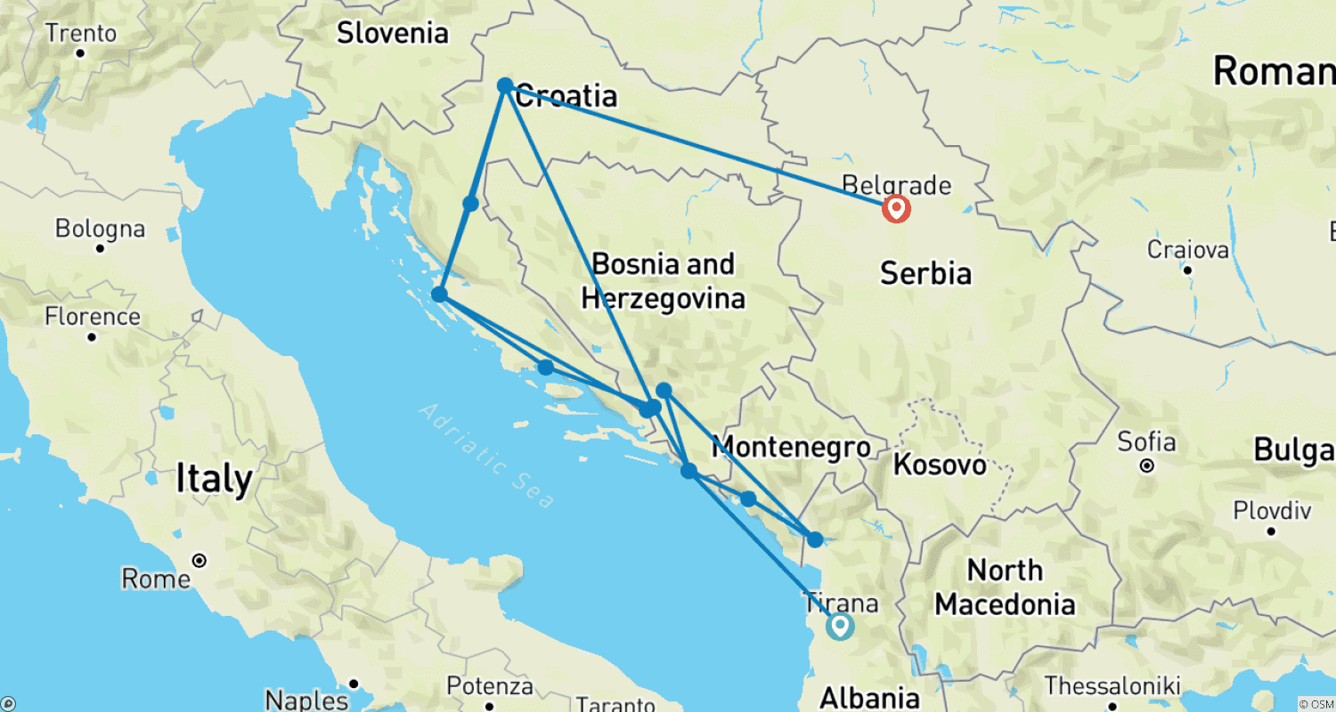 Mapa do percurso de PRIVATE - Dalmatian Adventure Included 3 More Capitals