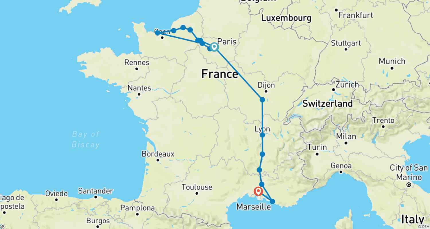 خريطة مسار Grand France (2026) (Paris to Arles, 2026)